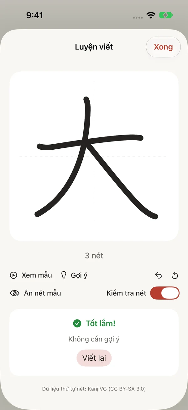 Bài luyện viết 大 với các nét đã hoàn thành